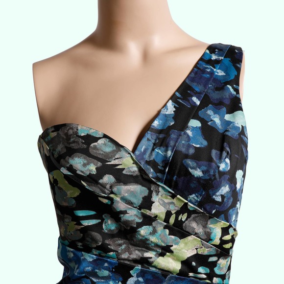 BCBGMAXAZRIA Multicolor Floral One Shoulder Mini Dress - Picture 2 of 6